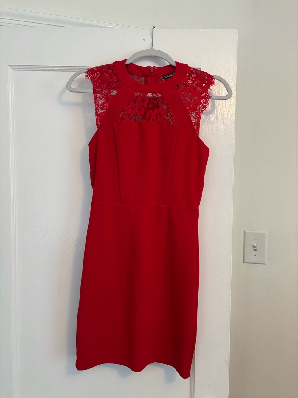Express Red Lace Yoke Sheath Dress